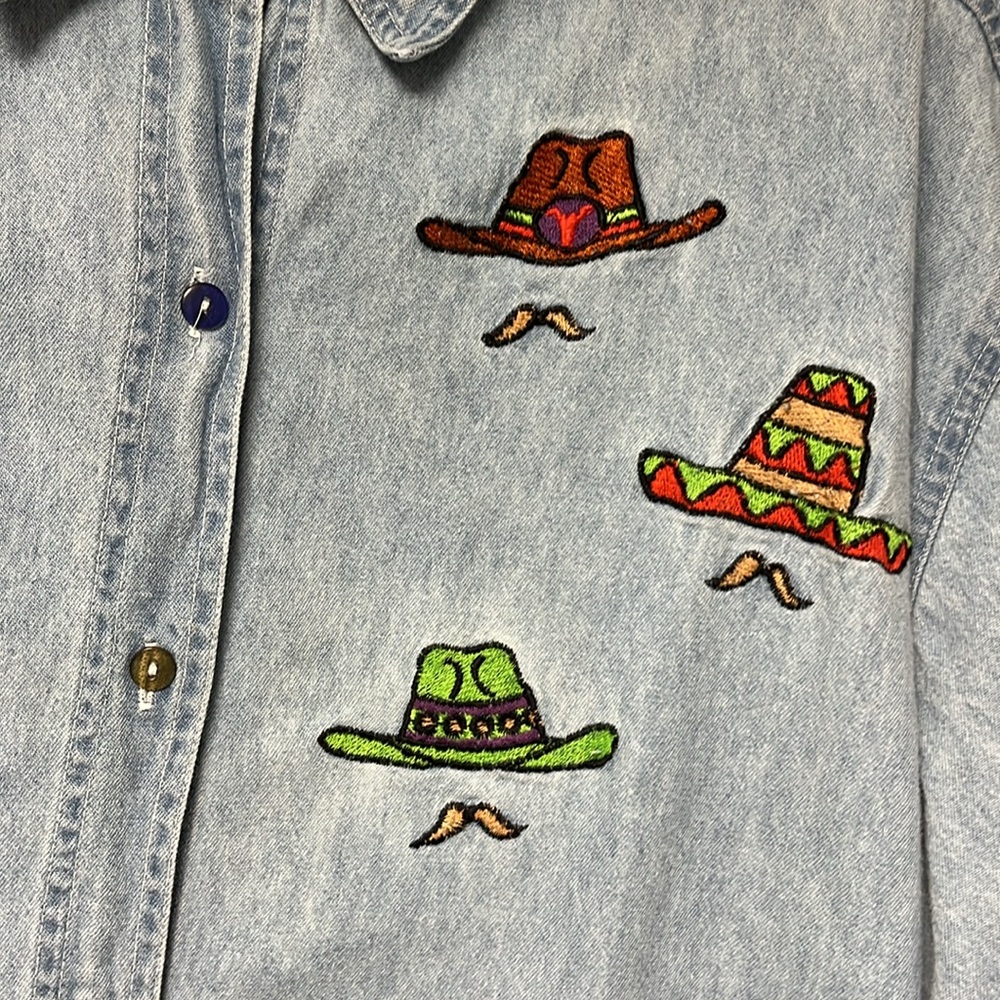 Mona Lisa 80s Patchwork Multi Color Button Denim … - image 3